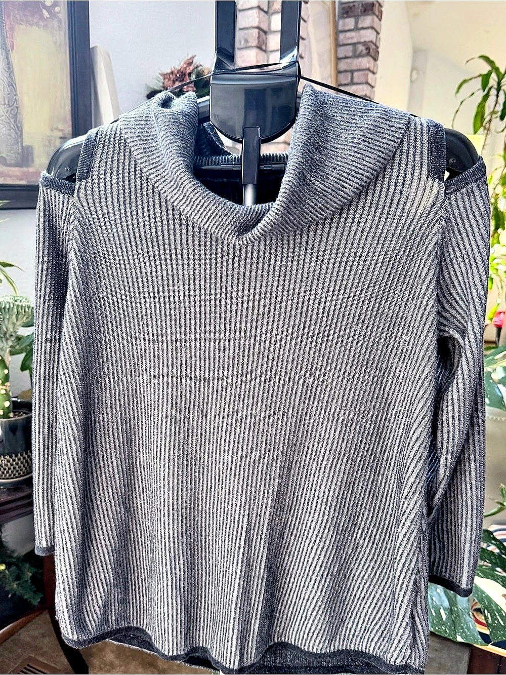 Gray Cowl Neck Knit Sweater